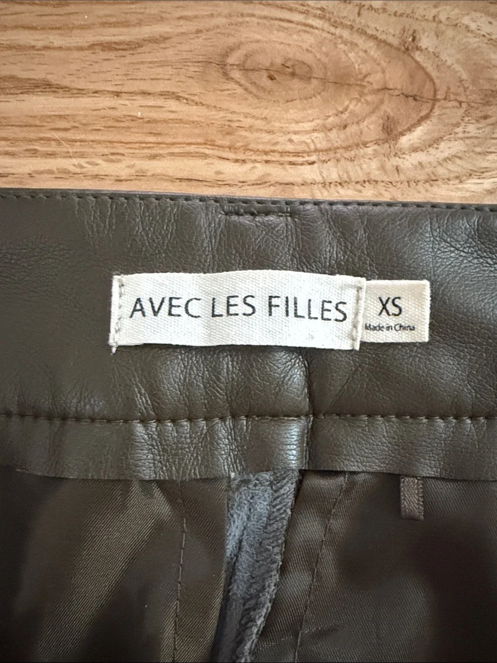 Avec Les Filles faux Leather Flare Jeans in Olive Green